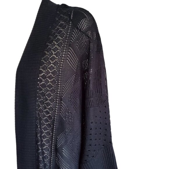 Longline Kimono Style Sleeve Open Cardigan Open Weave Black Size S - Picture 6 of 16